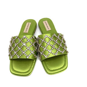 ANTONIO MELANI Square Toe Slides Sandals 6.5 Melanidacie Satin Jeweled Flat